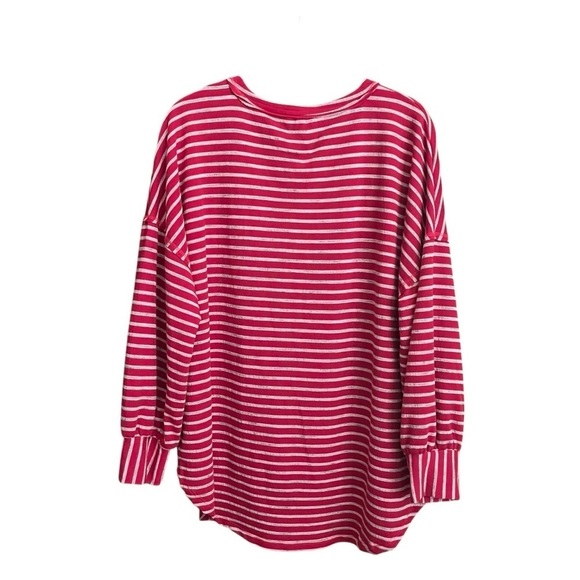 Westbound Thermal Top Womens Size M Red Striped Long Balloon Slv Pullover Hi-Low - Picture 3 of 6